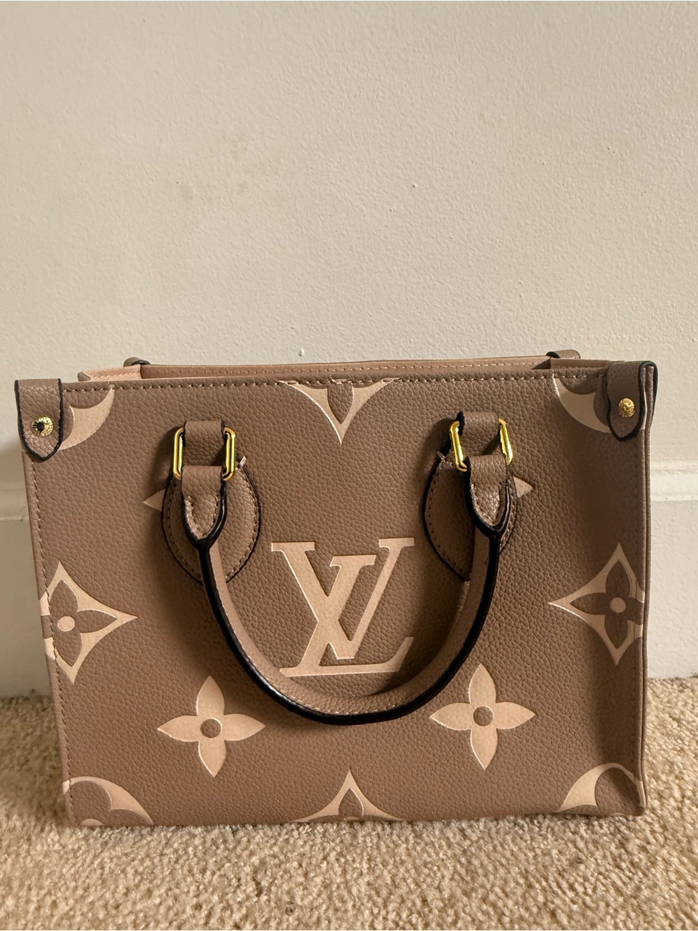 Louis Vuitton Taupe Monogram Satchel with Cream Accents